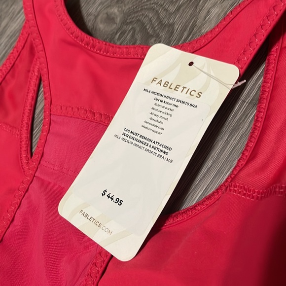 Womens Fabletics Mila Medium Impact Sports Bra Size Medium Pink NWT - Picture 3 of 3